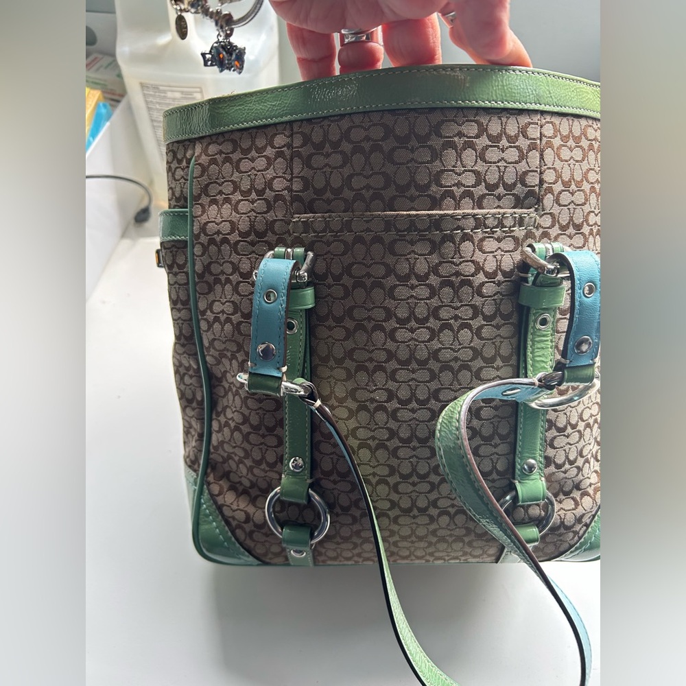 VINTAG Coach Y2K Shoulder Green /Aqua Authentic - Picture 2 of 7